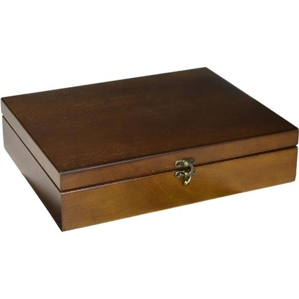 Old World Wooden Keepsake Box with Brass Closure and Walnut Finish 12 x 9.5 inch